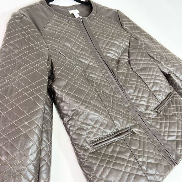 Chico's Jacket Women's 2 Quilted Faux Leather Cheetah Print Lining NEW - Picture 5 of 7